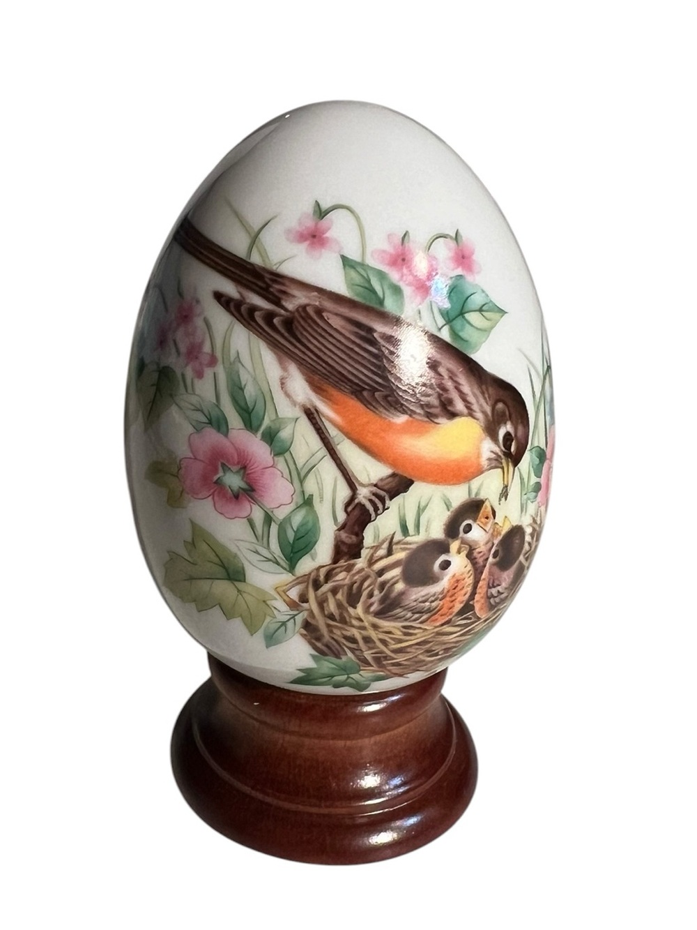 Vintage Avon Four Seasons Porcelain Egg Series Spring A New Beginning Robin Baby